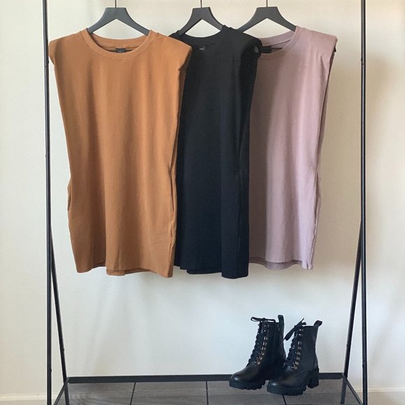 NWT Cognac Padded Muscle Shirt Dress - Picture 4 of 4